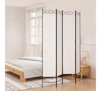 Room Divider 4-Panel White Polyester Fabric Iron Frame 160x220 cm Foldable Tall