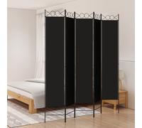Room Divider 5-Panel Black Fabric 200x220cm Polyester & Iron Privacy Screen Home