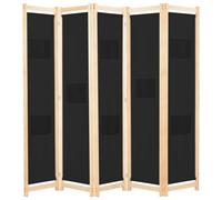 Room divider 5-Panel Black Fabric on Fir Wood Frame 200x170x4 cm Privacy Screen