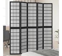 Room Divider 5-Panel Black Paulownia Wood 40x200cm Foldable Privacy Screen Chic