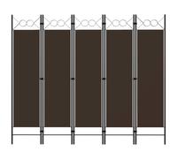 Room Divider 5-Panel Brown 200x180cm Fabric Screen with Powder-Coated Iron Fold
