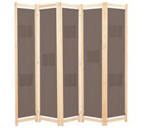Room Divider 5-Panel Brown Fabric on Solid Fir Wood Frame 200x170x4 cm 60%Cotton