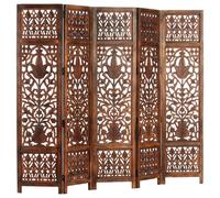 Room Divider 5-Panel Brown Hand-Carved Solid Mango Wood & MDF 200x165 cm Folding