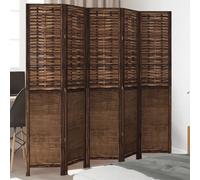 Room Divider 5-Panel Dark Brown Bamboo & Paulownia Wood 175-180x180cm Foldable.