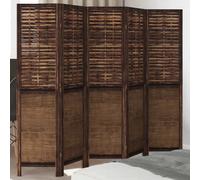 Room Divider 5-Panel Dark Brown Burnt Bamboo & Paulownia Wood 175x160cm Privacy