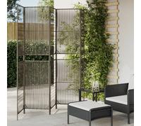 Room divider 5-panel grey poly rattan & steel 245x200 cm folding privacy screen