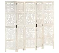 Room Divider 5-Panel Hand Carved White Mango Wood MDF 200x165 cm Screen Folding