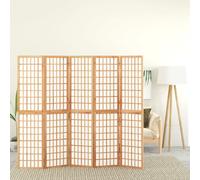 Room divider 5-panel Japanese shoji folding screen Natural 200x170cm fir wood S