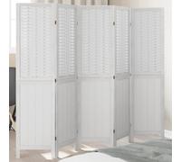Room Divider 5-Panel White Bamboo & Paulownia Wood 175-180x160cm Indoor Privacy