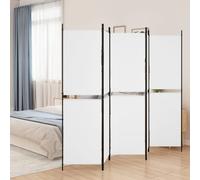 Room Divider 5-Panel White Polyester Fabric & Iron Foldable Screen 250x180cm NEW