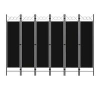 Room Divider 6-Panel Black 240x180cm Fabric Screens Powder-Coated Iron Foldable
