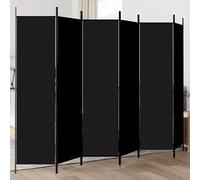 Room Divider 6-Panel Black Fabric Iron 300x200cm Foldable Privacy Screen 5.51kg.