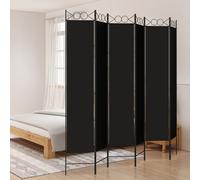 Room Divider 6-Panel Black Polyester Fabric Foldable Screen 240x220 cm For Home