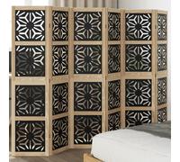 Room Divider 6-Panel Brown/Black Paulownia Frame Engineered Wood 210x160cm Home