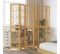 Room Divider 6-Panel Brown Solid Paulownia Wood Folding Screen 40x200 cm Indoor