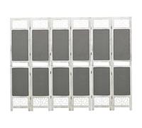 Room Divider 6-Panel Grey & White Paulownia Wood MDF Fabric Foldable 210x165 cm