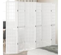 Room Divider 6-Panel White Paulownia Wood 40x180cm Folding Privacy Screen Grid