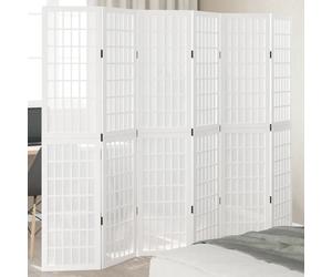 Room Divider 6-Panel White Paulownia Wood 40x180cm Folding Privacy Screen Grid
