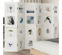 Room Divider 6-Panel White Paulownia Wood Photo Frame Privacy Screen 210×160cm