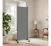 Room Divider 6FT Room Partition with Lockable Wheels, 1 Panel (Thicked Metal Base) Room Dividers, Freestanding Indoor Folding Privacy Screens, Portable Fabric Wall Divider for Room Separation, Grey
