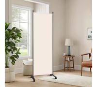Room Divider 6FT Room Partition with Lockable Wheels, 1 Panel (Thicked Metal Base) Room Dividers, Freestanding Indoor Folding Privacy Screens, Portable Fabric Wall Divider for Room Separation, Beige