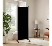 Room Divider 6FT Room Partition with Lockable Wheels, 1 Panel (Thicked Metal Base) Room Dividers, Freestanding Indoor Folding Privacy Screens, Portable Fabric Wall Divider for Room Separation, Black