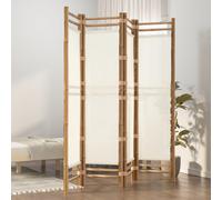 Room Divider Bamboo Foldable Privacy Screen 160x180cm Cream White 4-Panel Canvas
