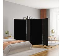Room Divider Black 4-Panel 346x180cm Fabric Polyester Screen Foldable Home Iron