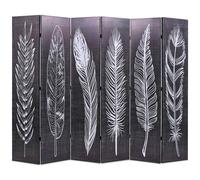 Room Divider Black & White Feather Print 120x170cm Solid Fir Wood Frame Canvas.
