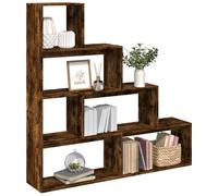 Room Divider Bookcase 4-Tier Smoked Oak 143.5x29x143.5 cm Engineered Wood Berkfield Home Brown One Size