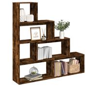Room Divider Bookshelf 4-Tier Smoked Oak 143.5x29x143.5cm Engineered Wood Shelf