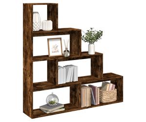 Room Divider Bookshelf 4-Tier Smoked Oak 143.5x29x143.5cm Engineered Wood Shelf