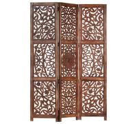 Room Divider Brown 120x165 cm Hand Carved Mango Wood & MDF Folding Screen Panel
