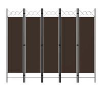 Room Divider Brown 200x180 cm Fabric/Powder-Coated Iron 5-Panel Circle Foldable