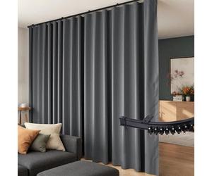 Room Divider Curtains Flexible Ceiling Tracks set Curtain track Ceiling Mount Blackout Curtain for Living Room Bedroom Ceiling Curtain Rod Privacy Dividers Panels W150 x H84 Grey Drape & Black rail