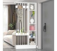 Room Divider, Floor to Ceiling Wood Partition with Coat Rack Cabinet, Privacy Screen for Entrance Hall and Living Spaces
