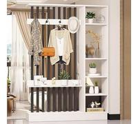 Room Divider, Floor to Ceiling Wood Partition with Coat Rack Cabinet, Privacy Screen for Entrance Hall and Living Spaces