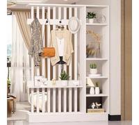 Room Divider, Floor to Ceiling Wood Partition with Coat Rack Cabinet, Privacy Screen for Entrance Hall and Living Spaces