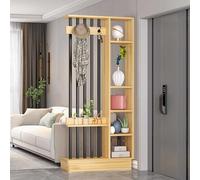 Room Divider, Floor to Ceiling Wood Partition with Coat Rack Cabinet, Privacy Screen for Entrance Hall and Living Spaces