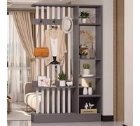 Room Divider, Floor to Ceiling Wood Partition with Coat Rack Cabinet, Privacy Screen for Entrance Hall and Living Spaces