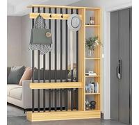 Room Divider, Floor to Ceiling Wood Partition with Coat Rack Cabinet, Privacy Screen for Entrance Hall and Living Spaces