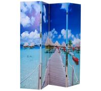 Room Divider Foldable Solid Fir Wood Blue 160x170cm Double-Sided Beach Privacy