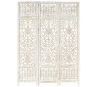 Room Divider Folding 3-Panel Hand-Carved Solid Mango Wood & MDF White 120x165 cm