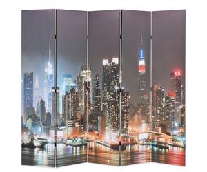 Room Divider Folding Screen Black Multicolour 200x170cm Fir Wood Canvas NYC View