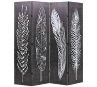 Room Divider Folding Screen Black White Canvas on Fir Wood FeatherArt 160x170 cm