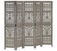 Room Divider Grey 200x165 cm Hand Carved Mango Wood & MDF Elegant Folding Screen