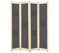 Room Divider Grey Fabric 4-Panel Solid Fir Wood Frame 160x170 cm Folding Privacy