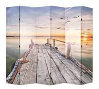 Room Divider Lake Canvas & Solid Fir Wood 228x170 cm Foldable Privacy Screen Pro