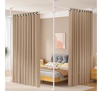 Room Divider No Drilling Curtain Rod Wall Divider for Room Separation, 227-312 cm.(H) 71-290 cm.(W) Adjustable, Heavy Duty Partition Space Separator Freestanding Tension Curtain Stand, White