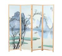 Room Divider Panels High Floor Free Standing Bedroom Partitions with Wooden Frame Shelf - Folding Screen Separator, 4 Board Wide